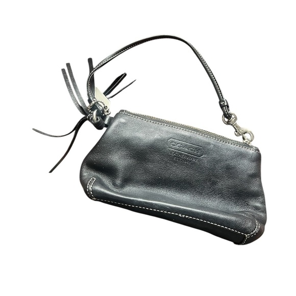 COACH BLACK LEATHER WRISTLET ZIP COIN/WALLET PURSE - Picture 1 of 2